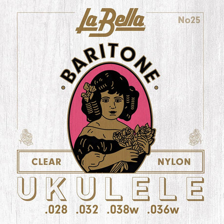 La Bella L-25 snaren set baritone ukulele, clear nylon, 028-032-038W-036W