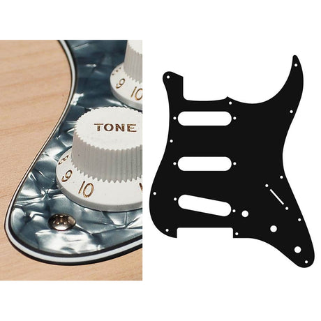 Boston ST-413-PB pickguard, Stallion, standard, SSS, 3 pot holes, 3-5 switch, 4 ply, pearl black