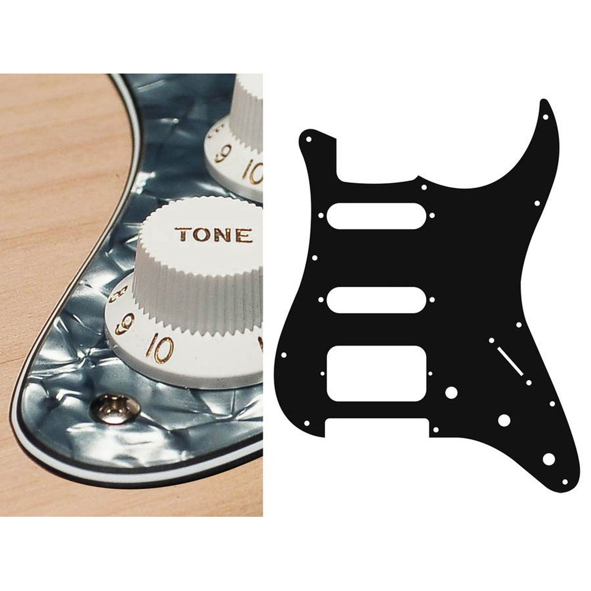 Boston ST-423-PB pickguard, Stallion, SSH, 3 pot holes, 3-5 switch, 4 ply, pearl black