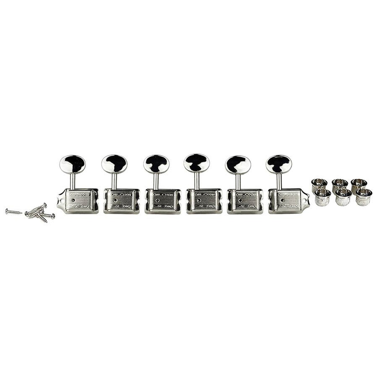 Wilkinson 162-NL machine heads for guitar, vintage F-style, 6x left, split shaft, nickel