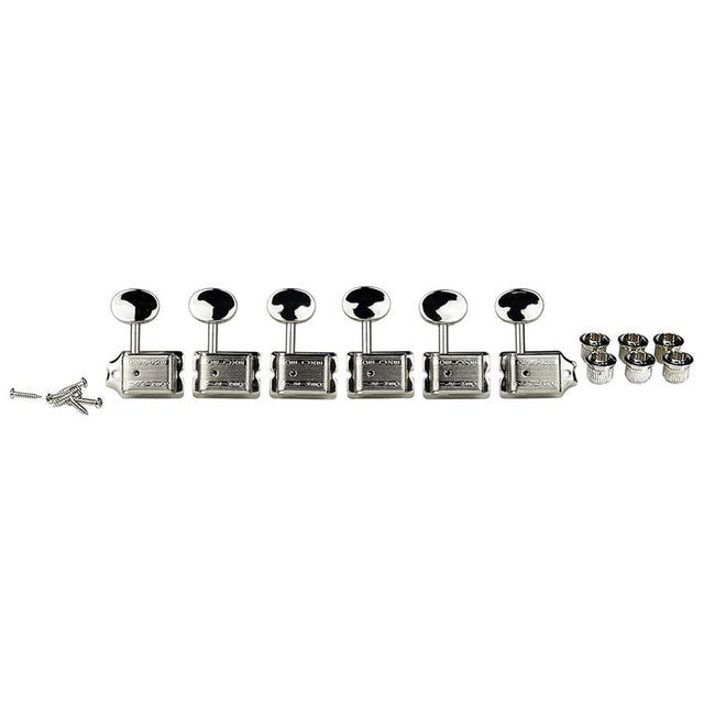 Wilkinson 162-NL machine heads for guitar, vintage F-style, 6x left, split shaft, nickel