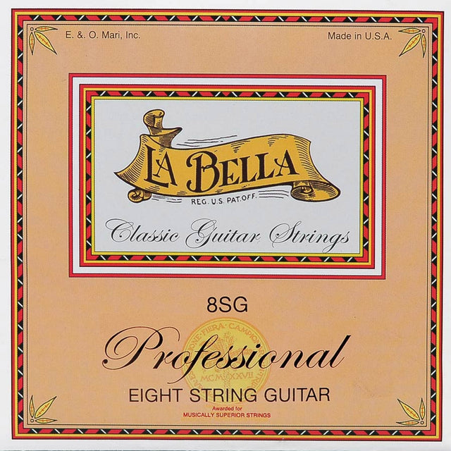 La Bella L-8SG snaren set classic, clear nylon trebles and silverplated basses, for 8-snaar