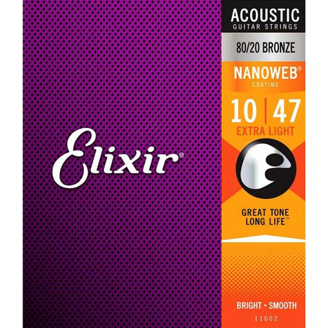 Elixir EL-11002 snaren set acoustic coated 80/20 bronze, extra light, 010-014-023-030-039-047