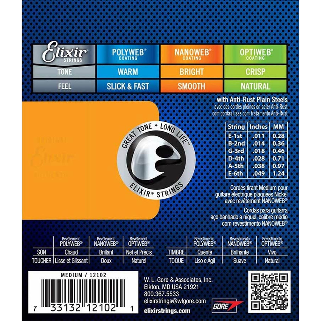 Elixir EL-12102 snaren set elektrisch coated, medium, 011-014-018-028-038-049