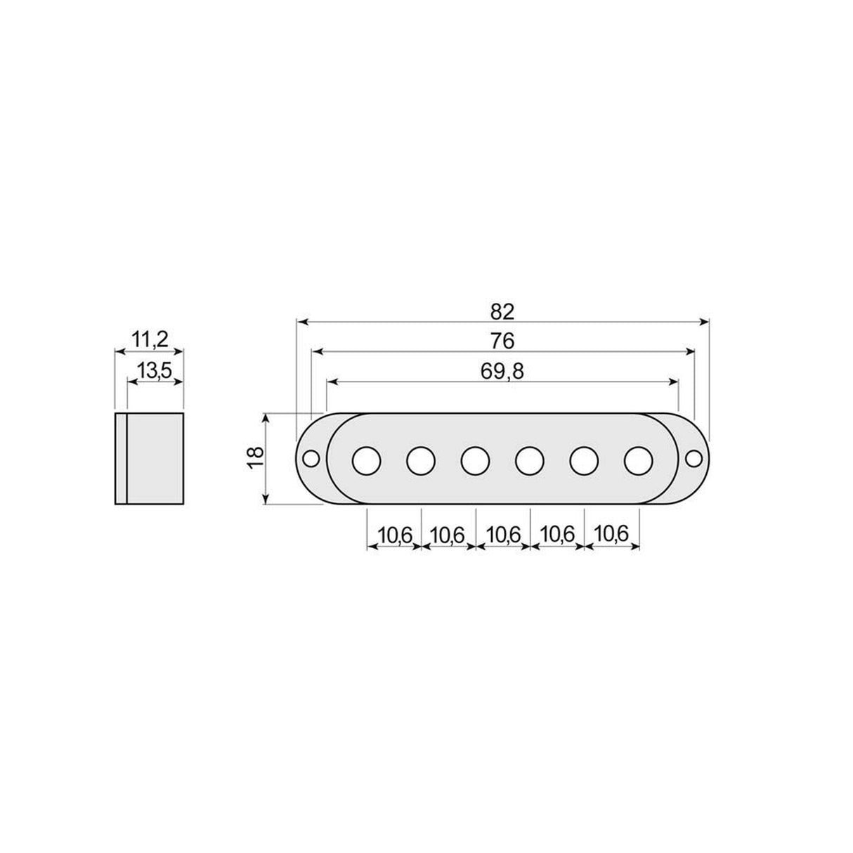 Boston SPC-62-BK pickup cover single coil, 52mm spacing, 82,0-70,0x18,0mm, 3 stuks, zwart