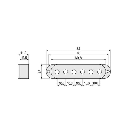 Boston SPC-62-BK pickup cover single coil, 52mm spacing, 82,0-70,0x18,0mm, 3 stuks, zwart