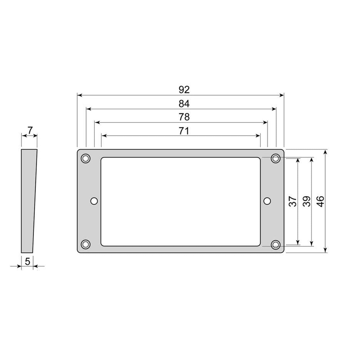 Boston HFS5070BK humbucker frame, flat bottom slanted top, 5 to 7mm height, black