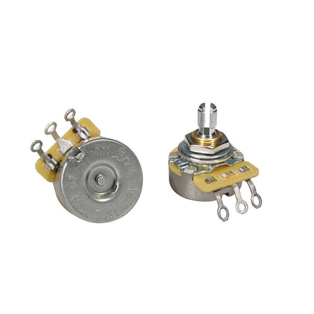 CTS USA CTS500-A61 potentiometer, short .250" bushing for pg mount, 3/8" diam. dished back, 500K audio