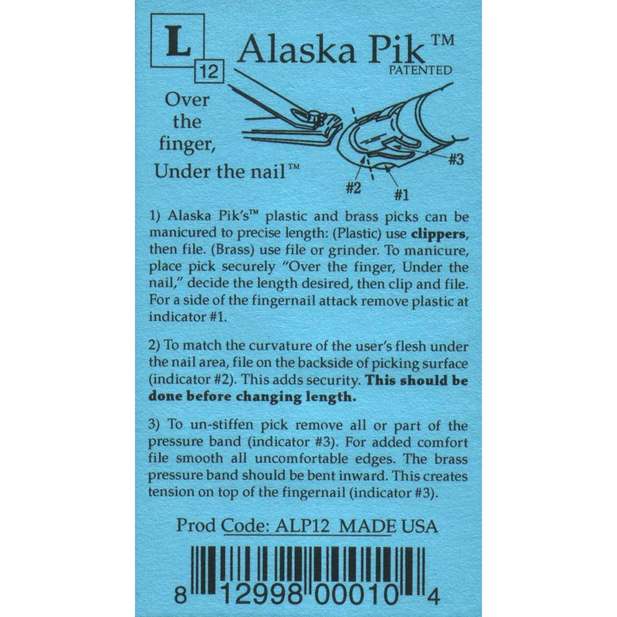 Alaska Pik ALP-12 vingernagelpick plastic, 12-pack, groot 20mm.