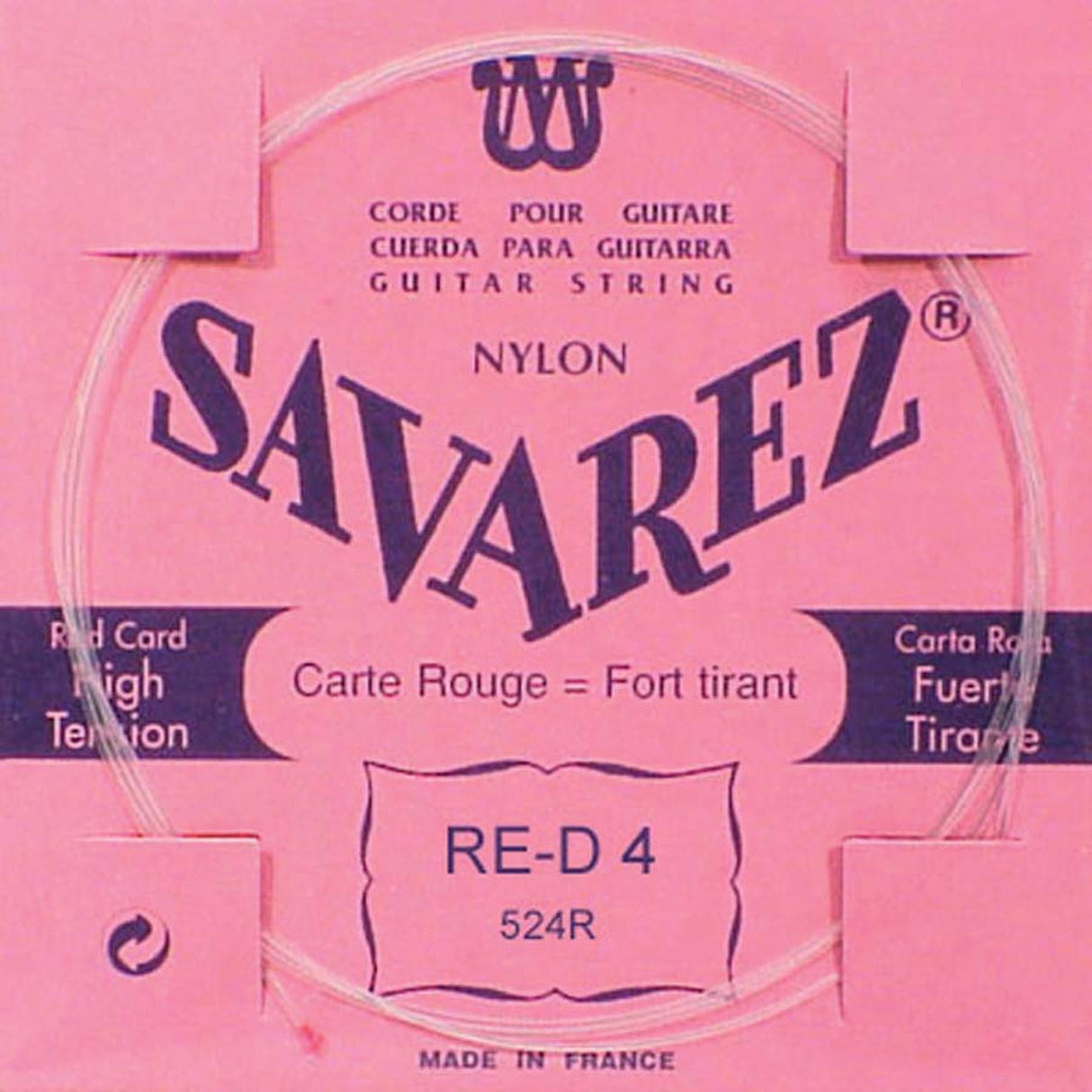 Savarez 524-R D-4 snaar, silverplated nylon rouge , from 520-R set, hard tension