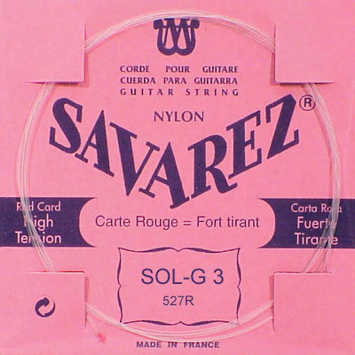 Savarez 527-R G-3 snaar, silverplated nylon rouge , from 520-F set, hard tension