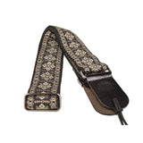 Gaucho GST-181-GY gitaarriem, 2" jacquard geweven, leren slips, grijs op goud