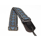 Gaucho GST-181-BG gitaarriem, 2" jacquard geweven, leren slips, blauw en goud