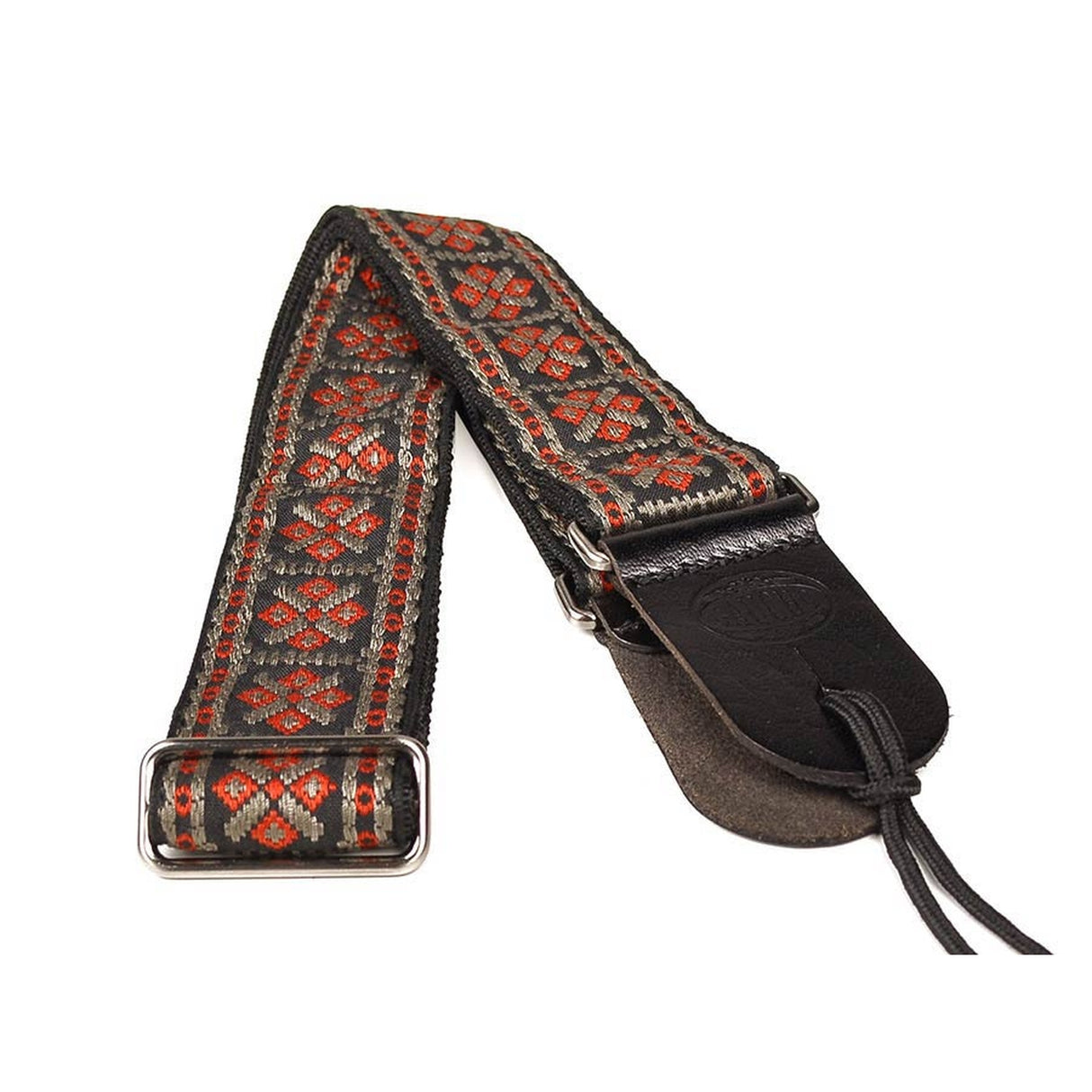 Gaucho GST-181-RG gitaarriem, 2" jacquard geweven, leren slips, rood en goud