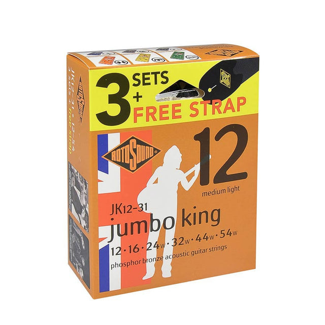 Rotosound JK12-31 Jumbo King 012 3-pack met gitaarriem snarenset akoestisch