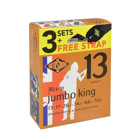 Rotosound JK13-31 Jumbo King 013 3-pack met gitaarriem snarenset akoestisch