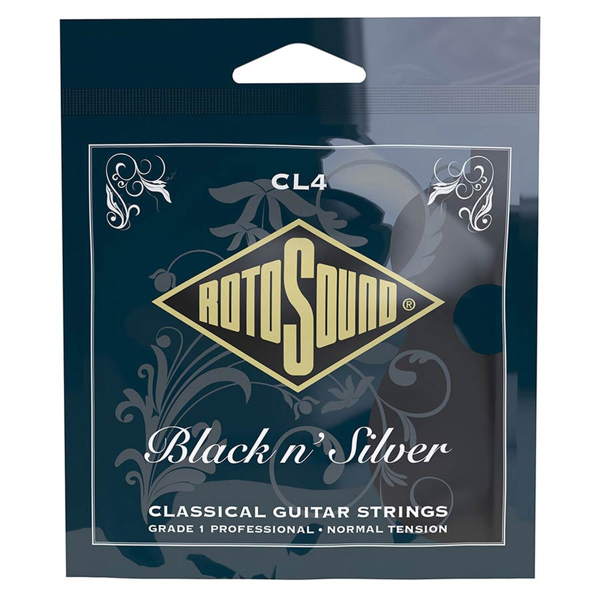 Rotosound CL4 snaren set classic Black n' Silver rectified black nylon trebles & silverplated basses, medium ten