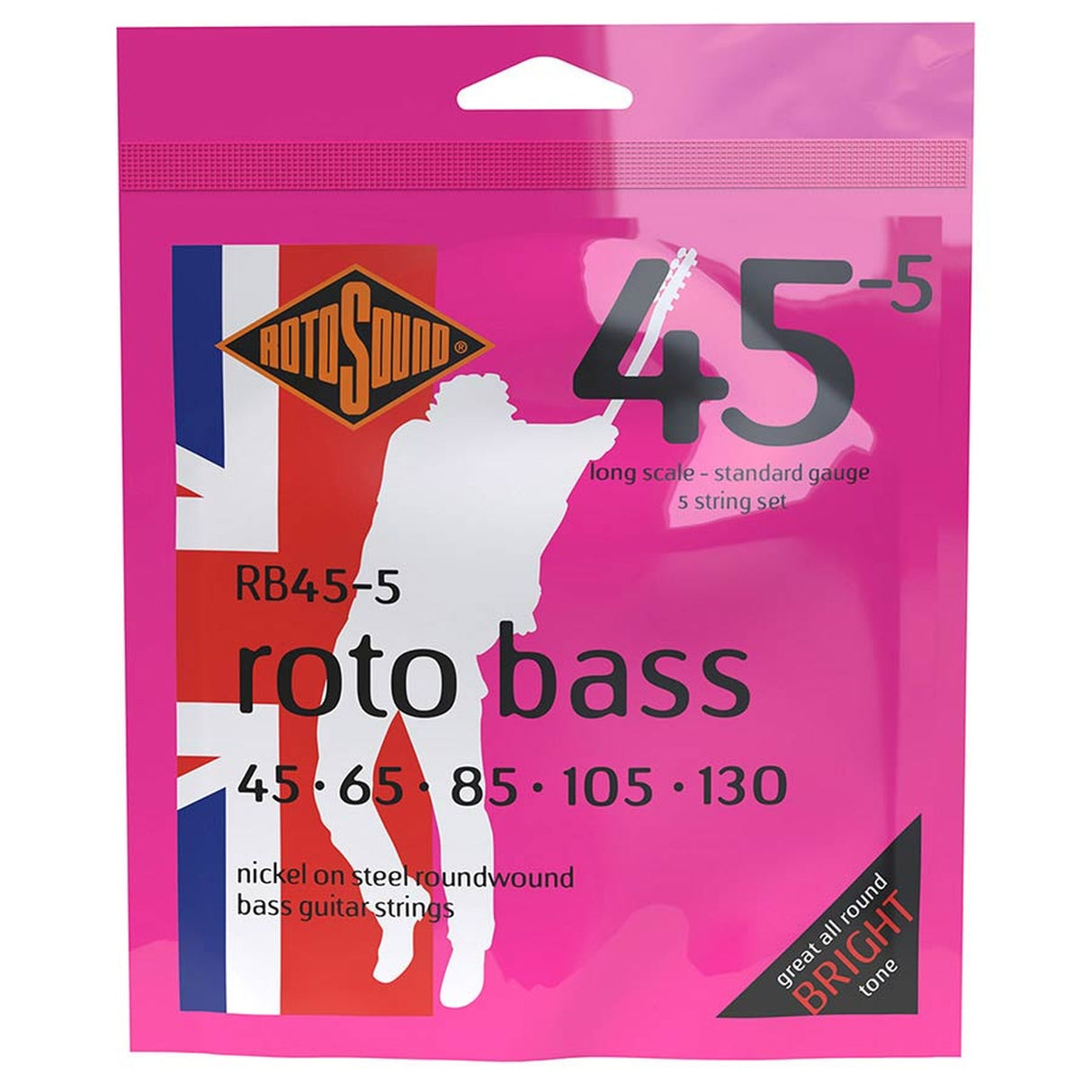 Rotosound RB45-5 snaren set elektrisch bass 5 nickel wound 45-130, standard gauge