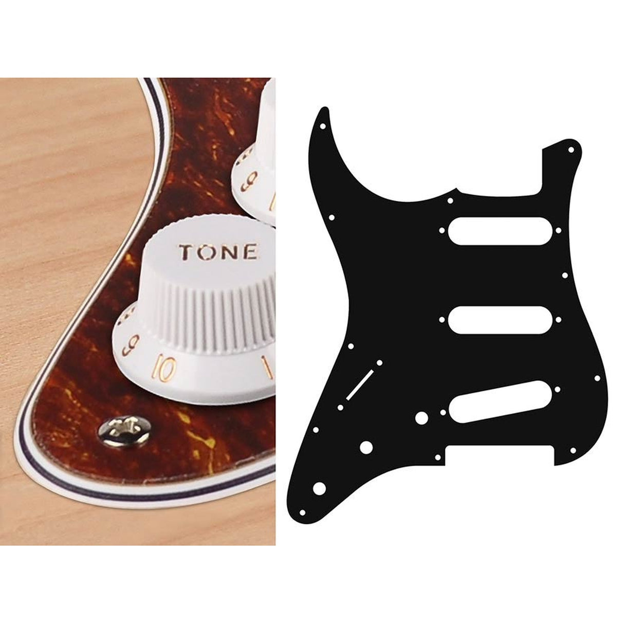 Boston SL-413-T pickguard, Stallion, standard, SSS, 3 pot holes, 3-5 switch, lefthanded, 4 ply, tortoise