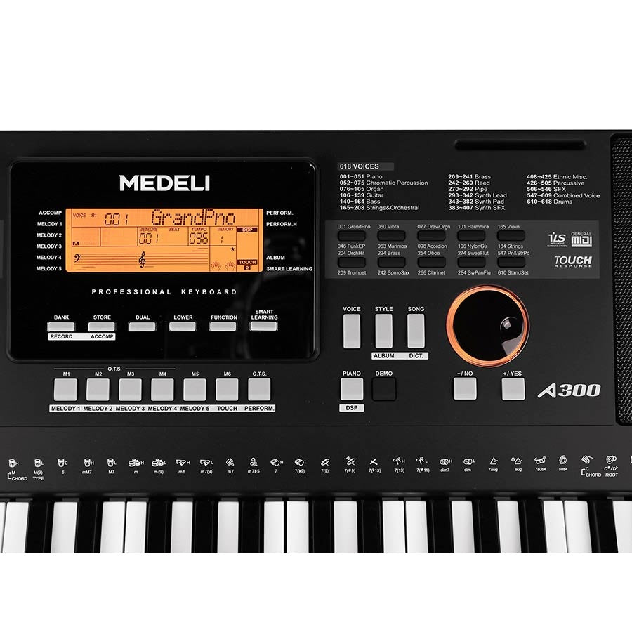 Medeli A300 Keyboard – 61 Aanslaggevoelige Toetsen, 618 Klanken en DSP-effecten