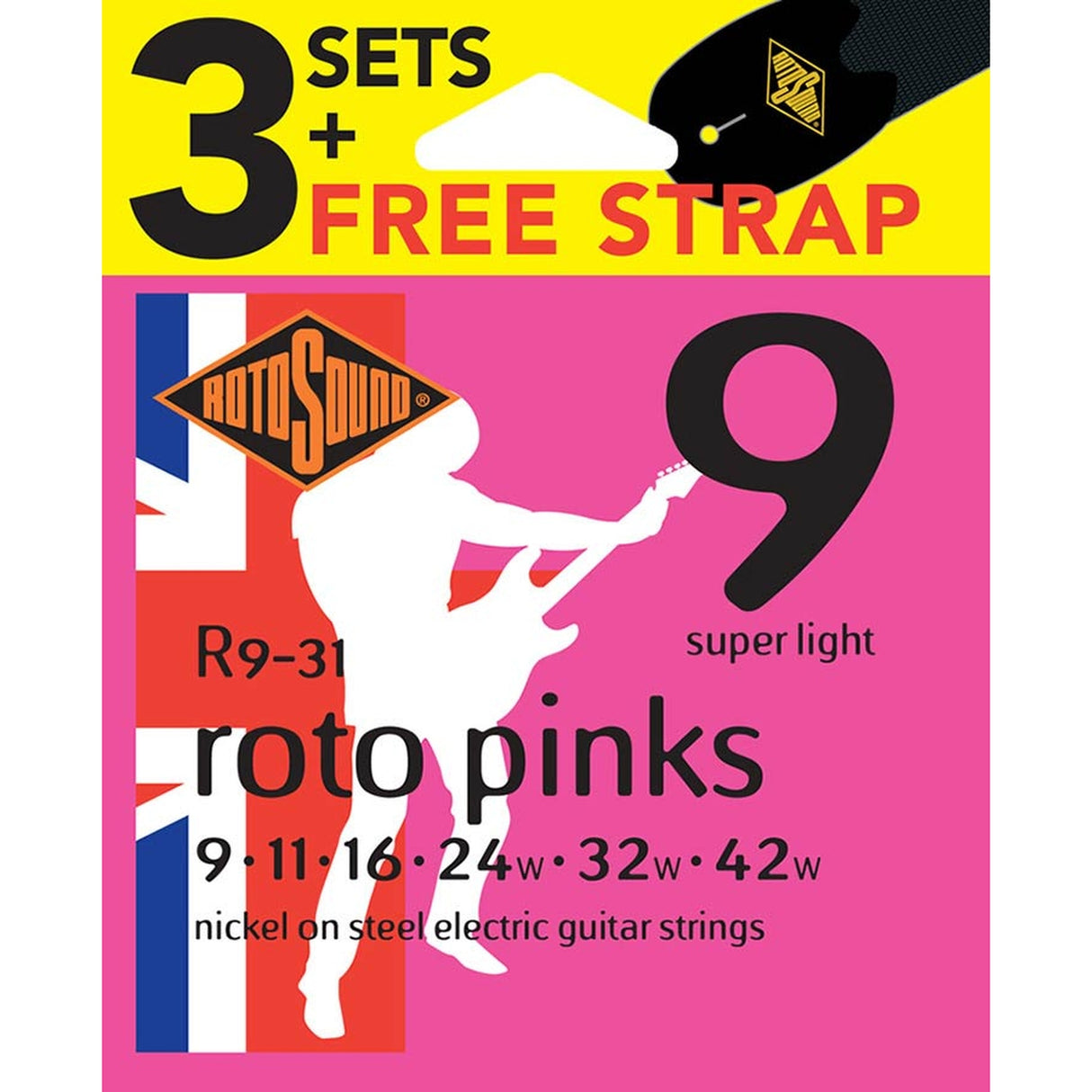 Rotosound R9-31 Roto Pinks 009 3 pack Snarenset elektrisch