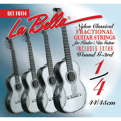 La Bella L-FG114 snaren set classic, clear nylon trebles & silverplated basses, extra G-3 wound ,1/4 scale