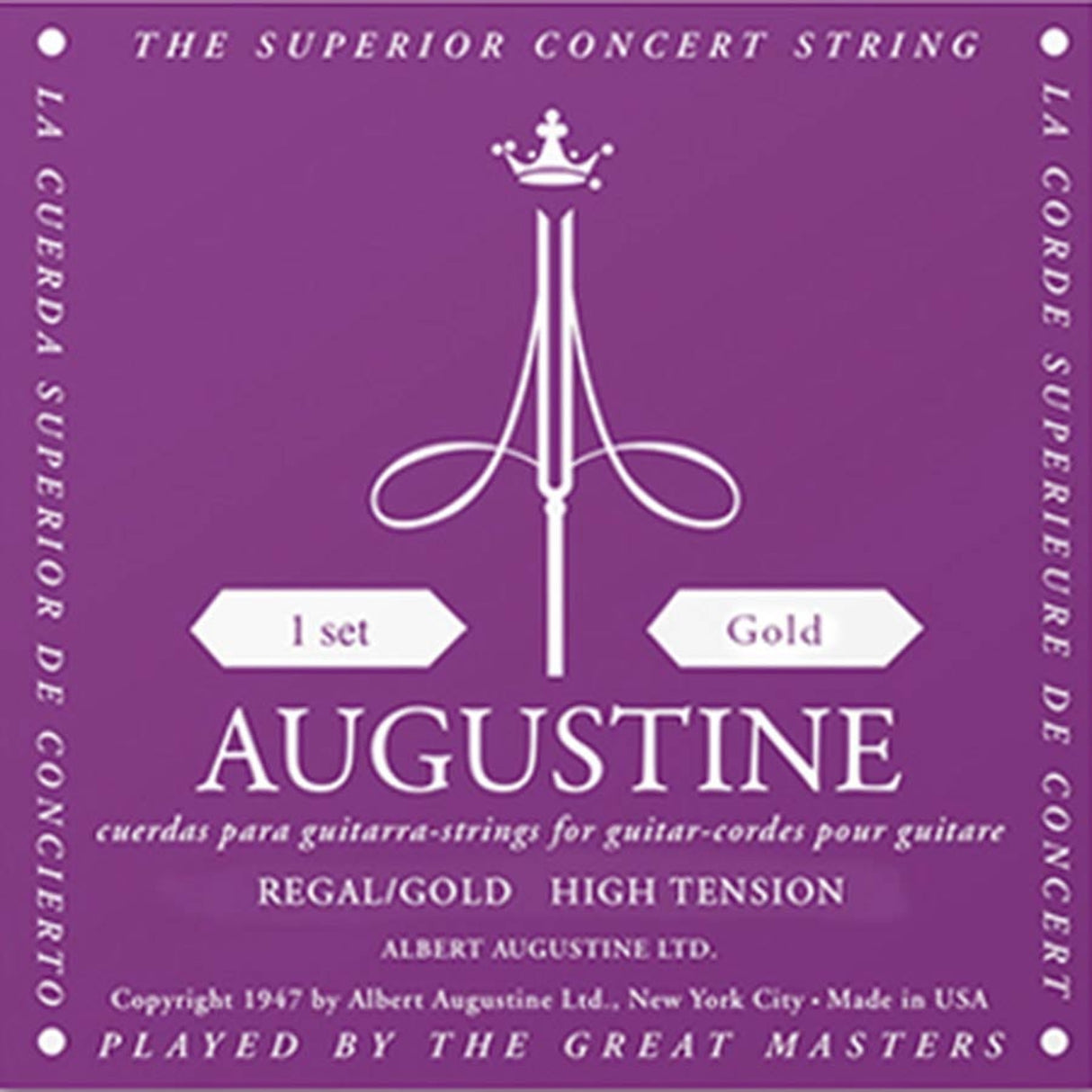 Augustine AU-REGO Gold snaren set classic, high tension trebles & light tension basses brass plated