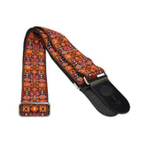 Gaucho GST-186-OR gitaarriem, 2" jacquard geweven, leren slips, oranje mozaiek