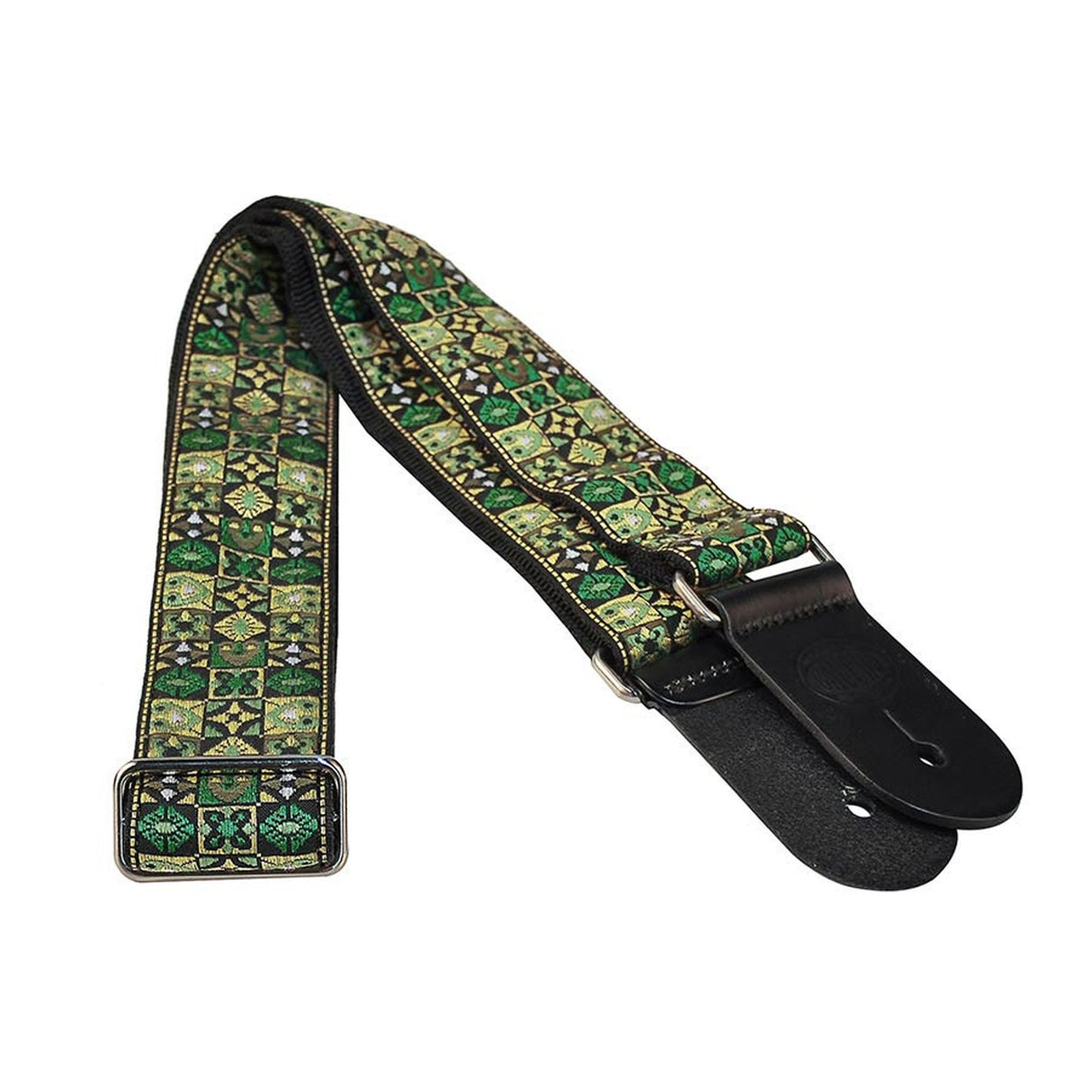 Gaucho GST-186-GN gitaarriem, 2" jacquard geweven, leren slips, groen mozaiek