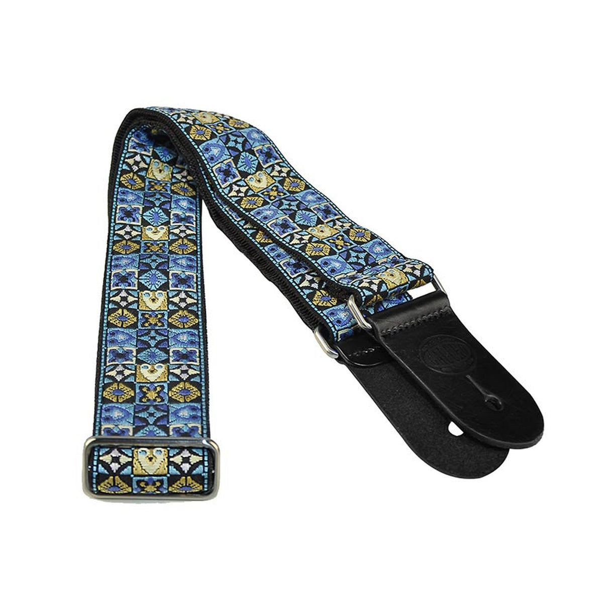 Gaucho GST-186-BU gitaarriem, 2" jacquard geweven, leren slips, blauw mozaiek