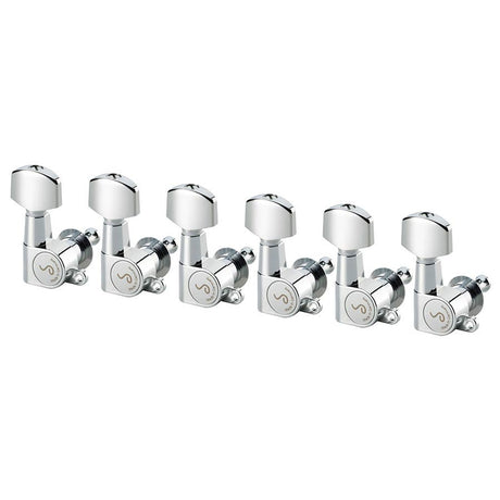 Schaller 402200136 machine heads 6L with small metal pegs, solid shaft, chrome