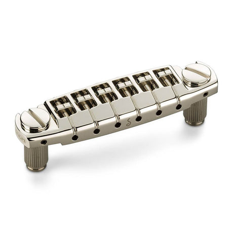 Schaller 12350100 Signum guitar bridge with locking studs, 10,5mm spacing, 12" radius, nickel