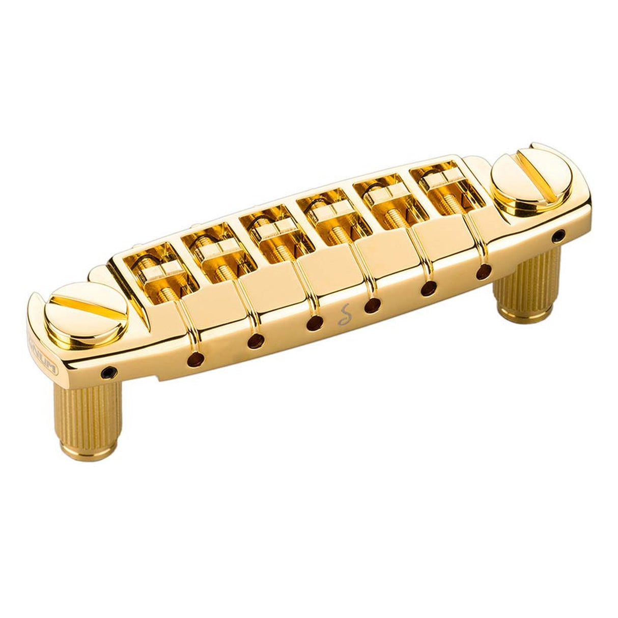 Schaller 12350500 Signum guitar bridge with locking studs, 10,5mm spacing, 12" radius, gold