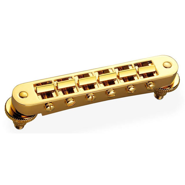 Schaller 12090500 GTM tune-o-matic guitar bridge, 10,5mm spacing, 14"radius, gold