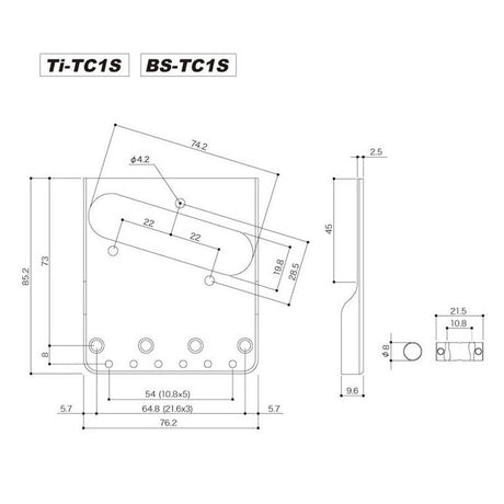 Gotoh BS-TC1-AC bridge for e-guitar, Teaser, pitch 10,8mm, brass "In-tune" saddles, aged chrome