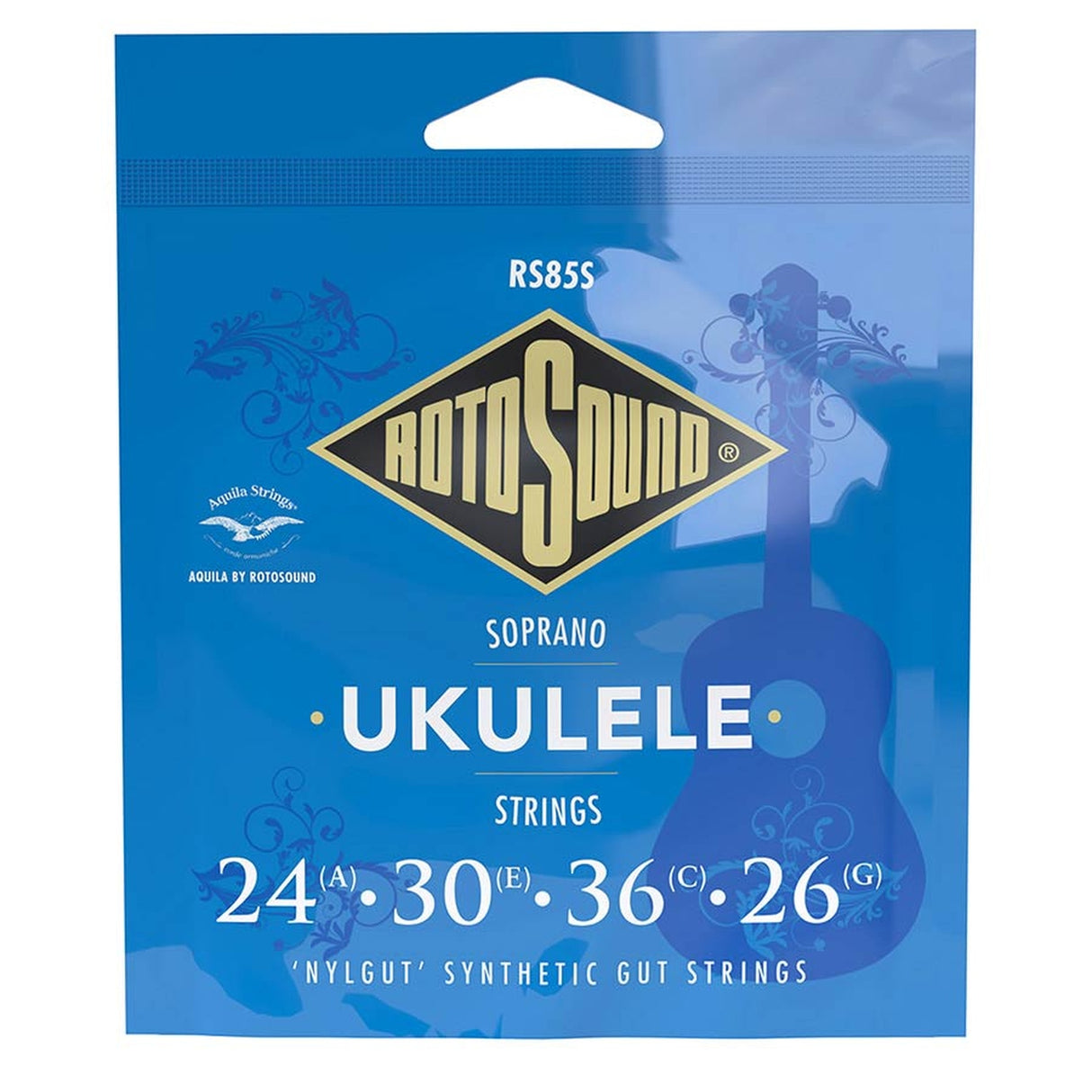 Rotosound RS85S snaren set sopraan ukulele 'Nylgut' synthetic gut, G-C-E-A tuning, 24-30-36-26