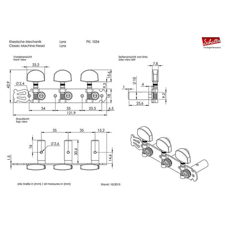 Schaller Lyra Machine Heads met Witte Acryl Pegs en Gouden Afwerking