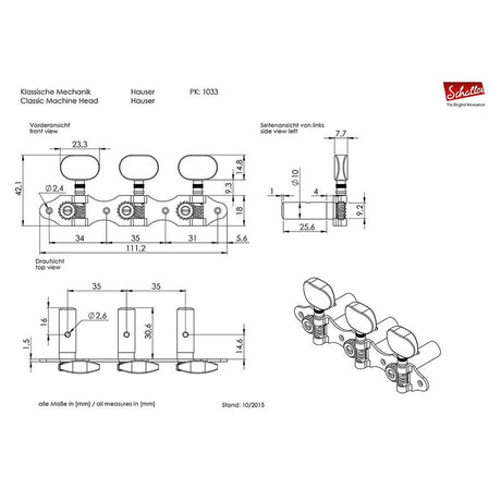 Schaller Houser Machine Heads met Witte Acryl Pegs en Gouden Accenten