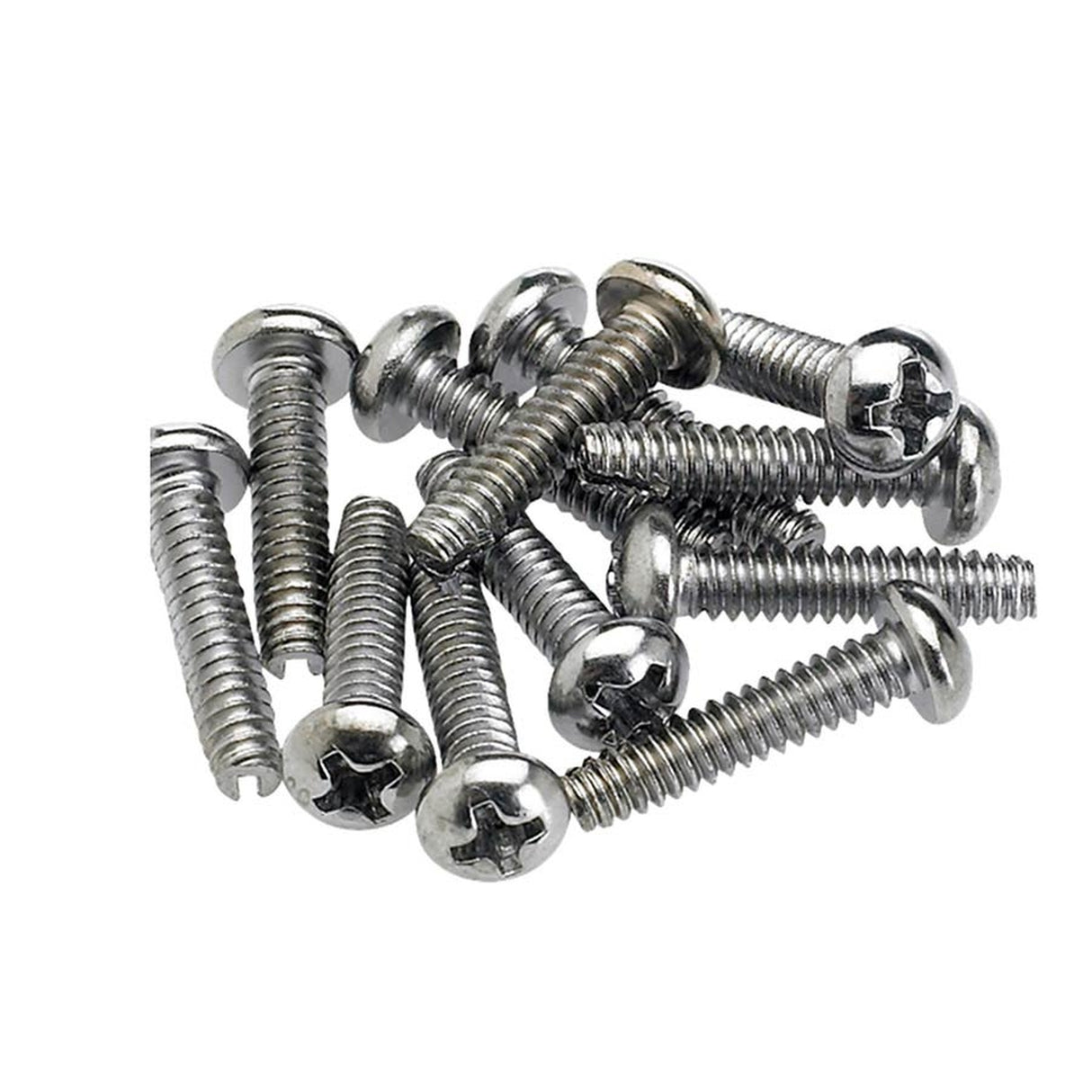 Fender 994925000 pickup/selector switch mounting screws, Philips roundhead, chrome, 12 pcs