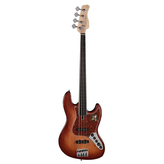 Sire Basses V7+ A4F/TS basgitaar, fretloos, 4-snarig, elzen, tobacco sunburst