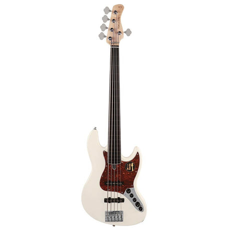 Sire Basses V7+ A5F/AWH basgitaar, fretloos, 5-snarig, elzen, antique white