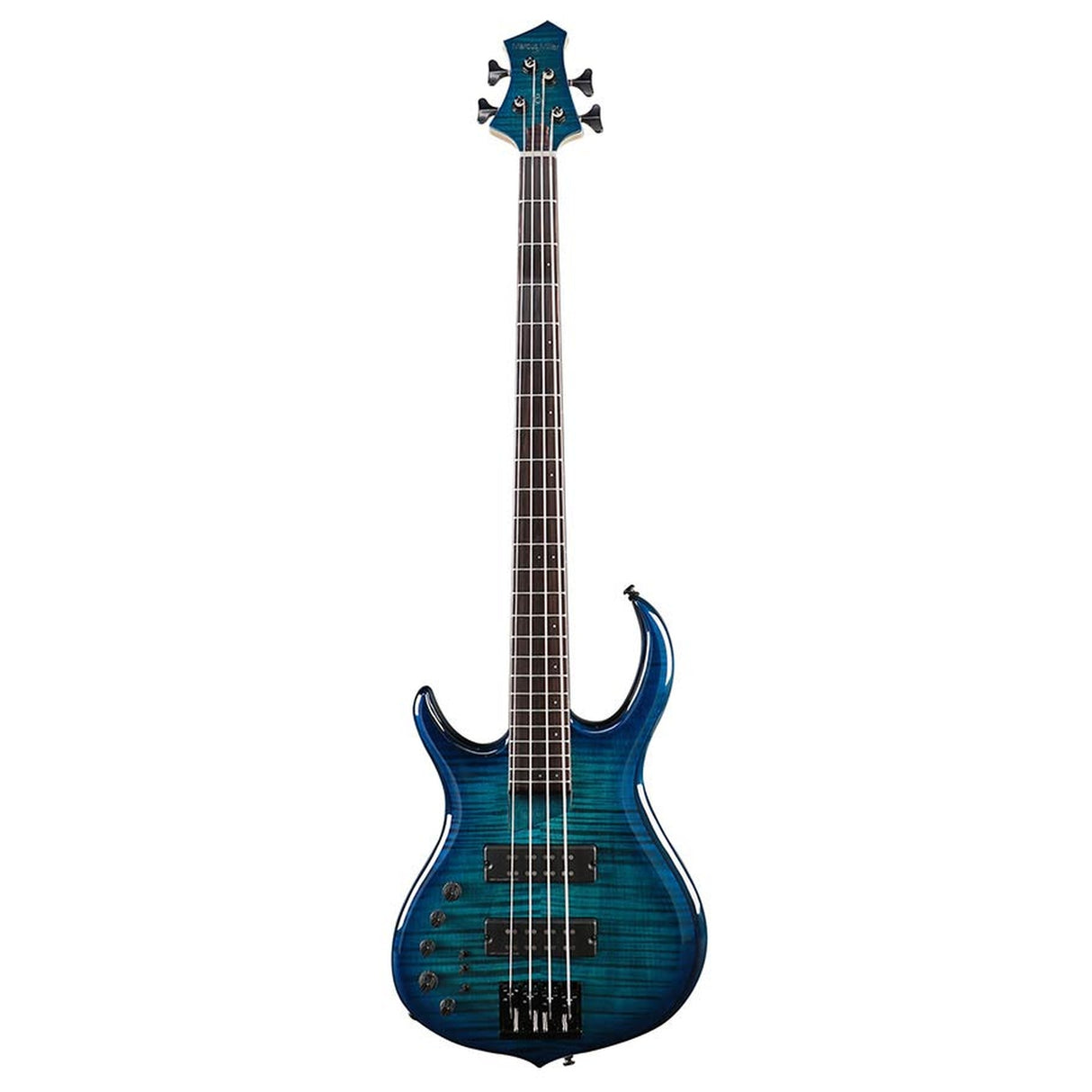 Sire Basses M7+ A4L/TBL basgitaar, linkshandig, 4-snarig, elzen + massief esdoorn, transparant blauw