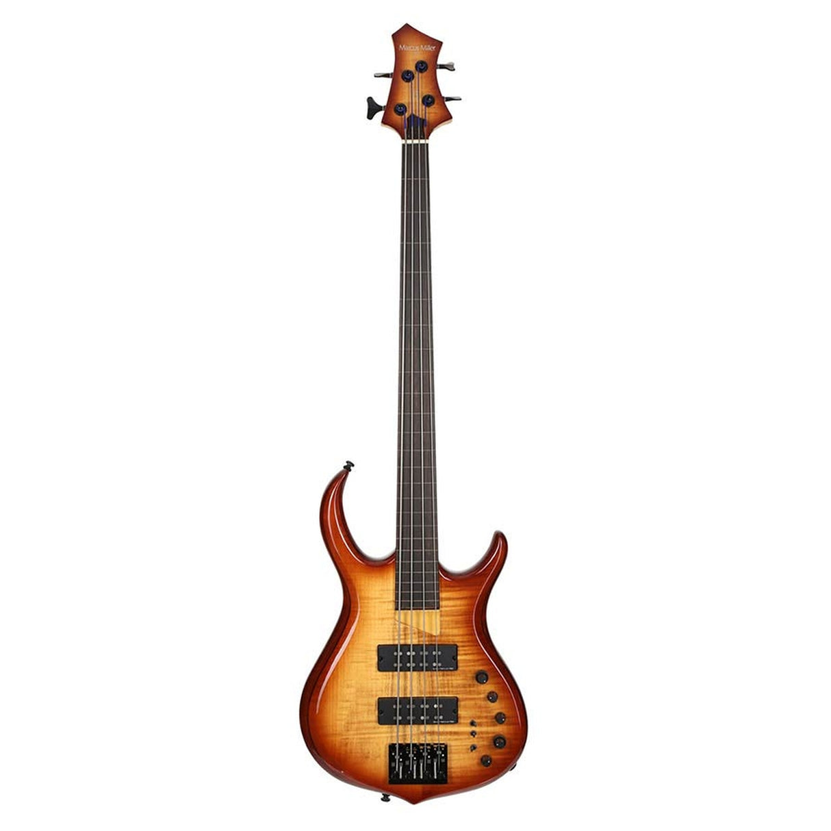 Sire Basses M7+ A4F/BRS basgitaar, fretloos, 4-snarig, elzen + massief esdoorn, brown burst