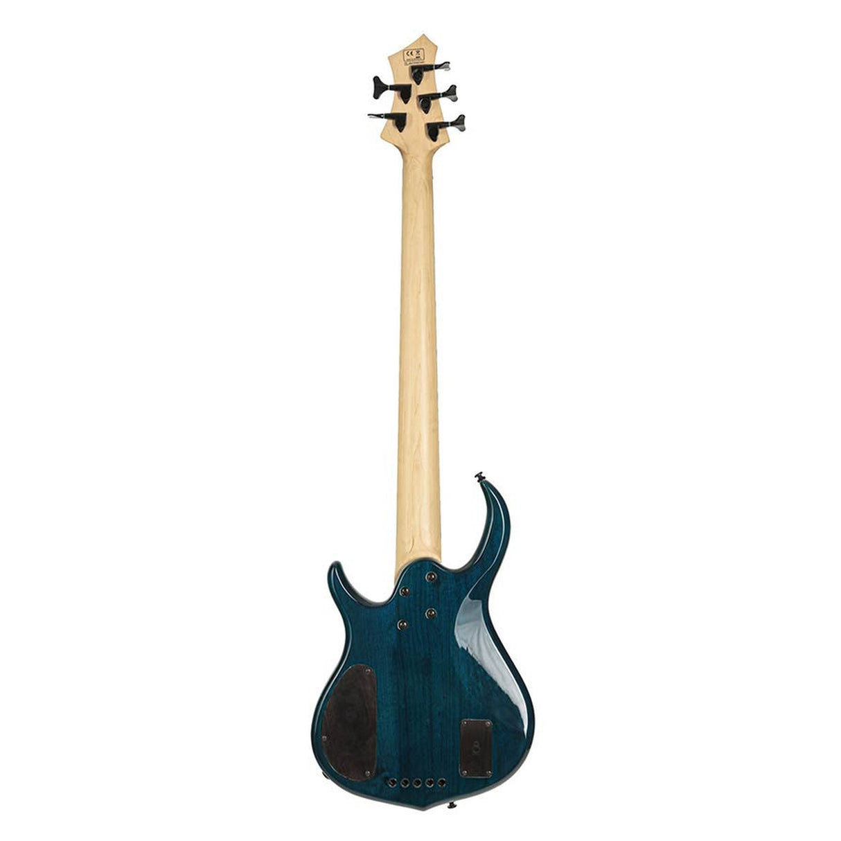 Sire Basses M7+ A5F/TBL basgitaar, fretloos, 5-snarig, elzen + massief esdoorn, transparant blauw