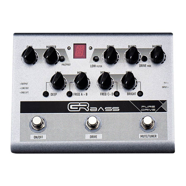 GRBass PureDRV voorversterker pedaal, met overdrive, 4-bands EQ, tuner, DI, efx loop, line out