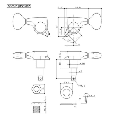 Gotoh GTH14304 SGL510 stemmechanieken met L5 knoppen, 3L3R, goud