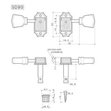 Gotoh SD-90-M5-N machine heads for guitar, 3x left+3x right, ratio 1:15, oval cream button, nickel