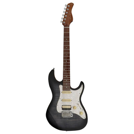 Sire Guitars S7FM/TBK electrische gitaar, S-style, elzen body, gevlamde esdoorn top, transparant zwart