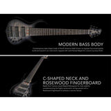 Sire M7+ A6/TBK Marcus Miller 6-snarige basgitaar, swamp ash met flame maple top, 35 inch, Heritage-3 preamp, Transparent Black