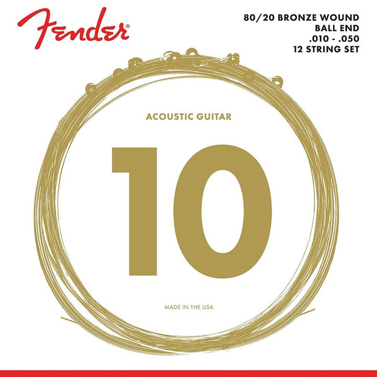 Fender F-70-12 snaren set acoustic, bronze roundwound, 12-snaar, ball ends, 010-050